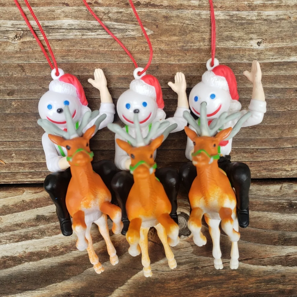 (3) Jack In The Box Ornaments- Jack In The Box Riding A Reindeer